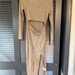 Shein Knit Twist-Midriff Long Sleeve Midi Dress